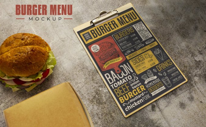 逼真的汉堡保菜单PSD样机素材