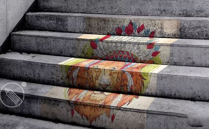 简单几步用PS把图片P到台阶上