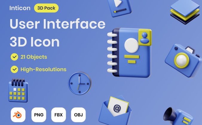21个蓝色常用3D图标素材包