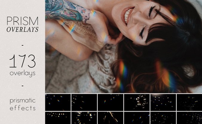 棱镜彩虹光照片叠层图片素材