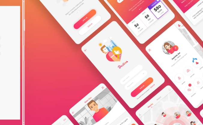 60个粉红暖心风格约会应用APP UI界面