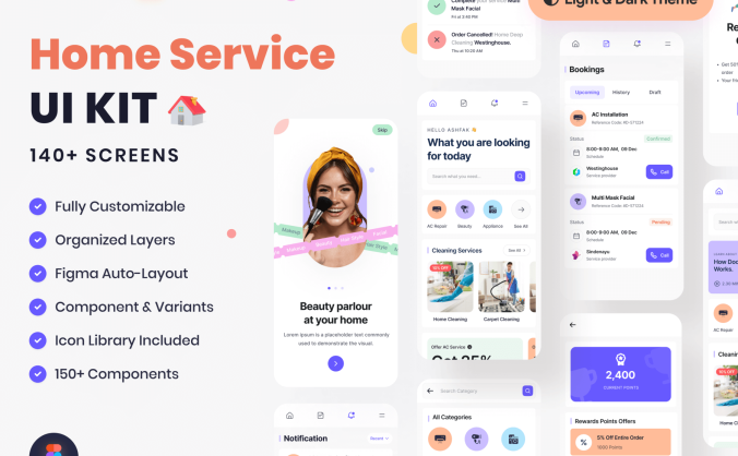 140个紫色家庭服务APP UI素材