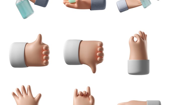 19个不同造型可可爱爱C4D卡通小手模型