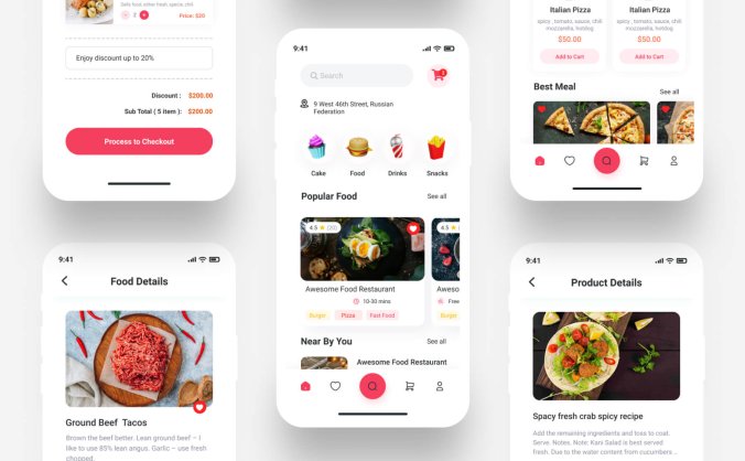 104个红色高品质送餐应用APP UI界面