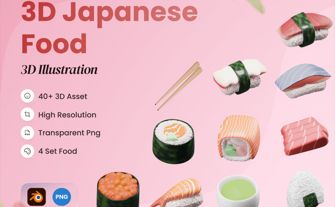 配色漂亮精致的日本食物3D模型