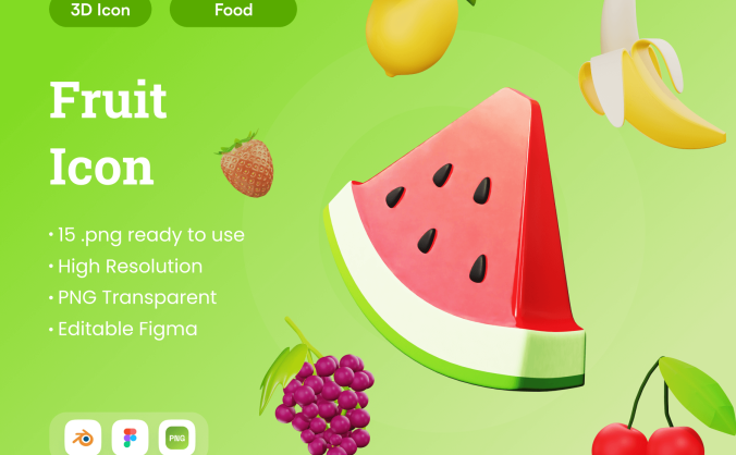 15个可爱清新水果3D图标模型