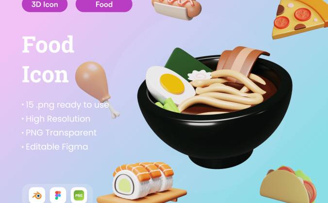 15个风格可爱的3D食物插画模型