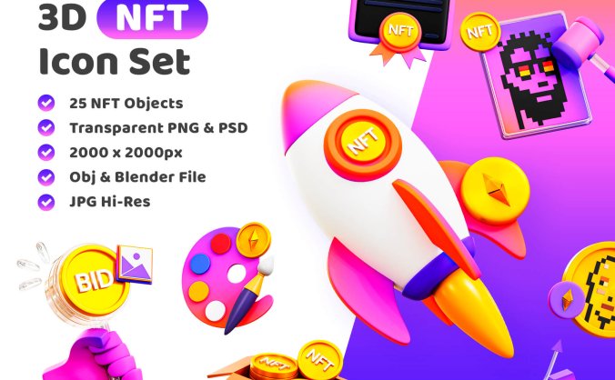 25个潮流3D NFT主题Blender图标模型