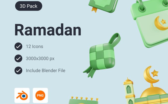 12个绿色节日主题3D图标模型