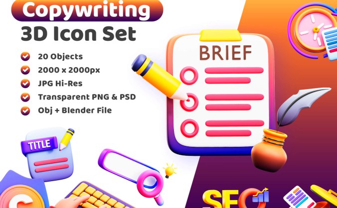 20个创意写作相关3D模型