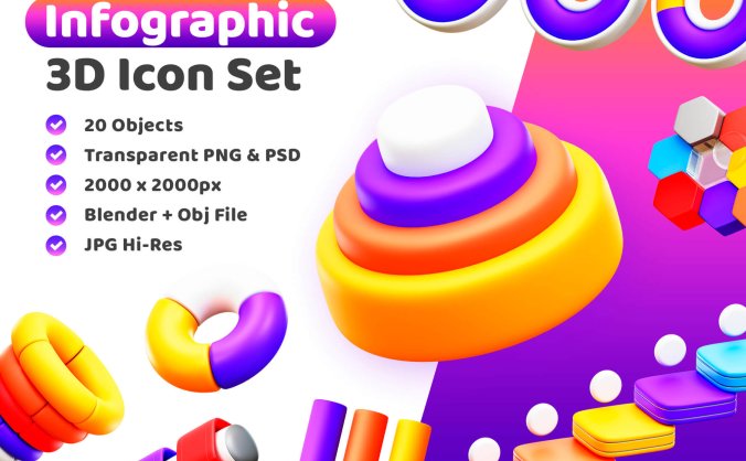 20个色彩艳丽酷炫图表3D模型