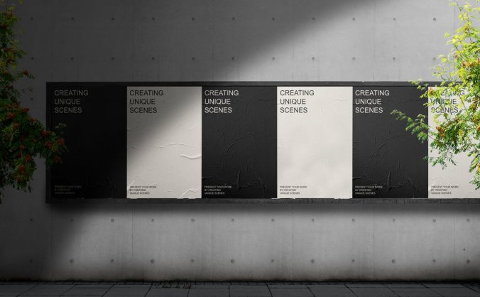 高级灰阴影水泥墙海报展示PSD样机素材