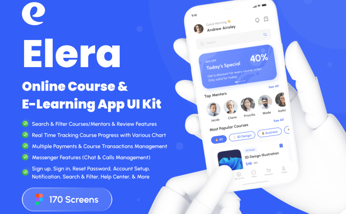 170个在线课程在线学习应用APP UI素材包（Figma）