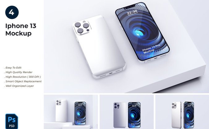 银色iPhone 13 Pro手机样机PSD素材