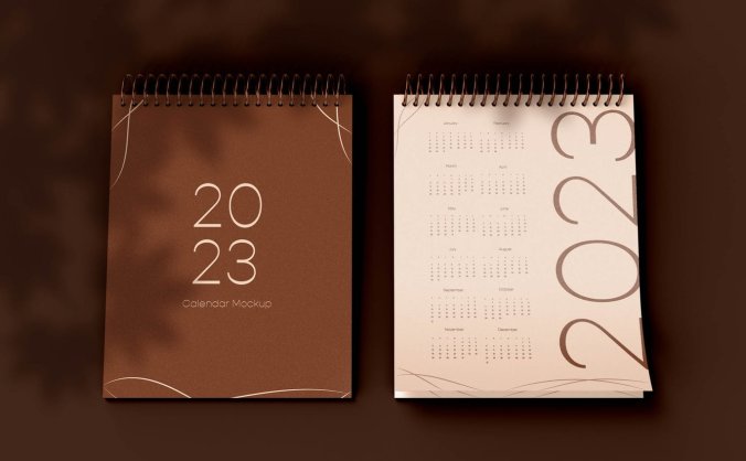 2023螺旋翻页日历设计样机PSD模板