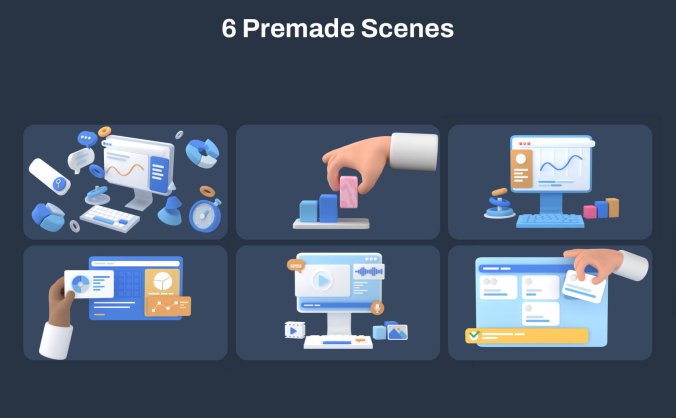 30个数据可视化相关3D图标Blender模型