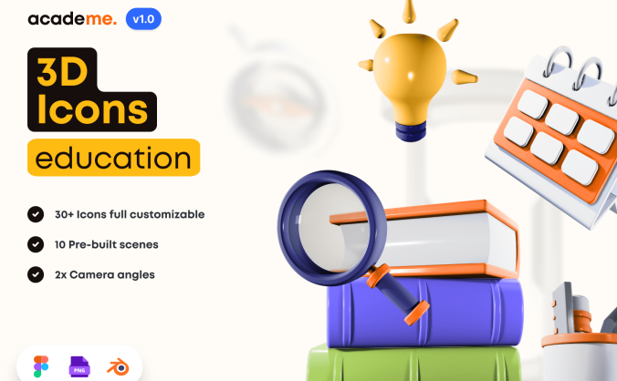 30个学校学院教育类3D图标模型