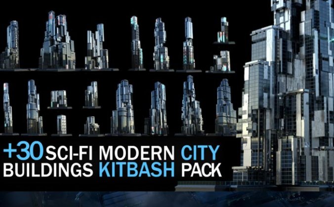 30个现代科幻城市大楼建筑C4D+OC模型合集