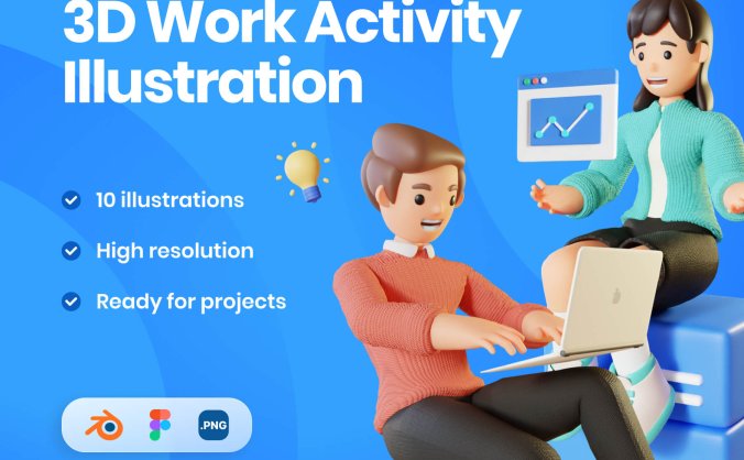 一套3D人物工作活动主题模型包(Blender)