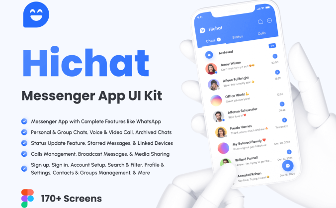 176个蓝色风格社交语音通话主题APP UI Kit素材包
