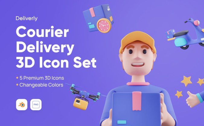 电子商务物流快递3D图标素材 (Blend)