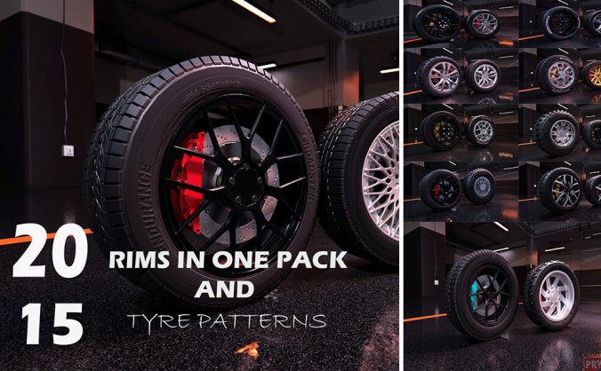 20个现代运动汽车轮毂轮胎3D模型素材合集