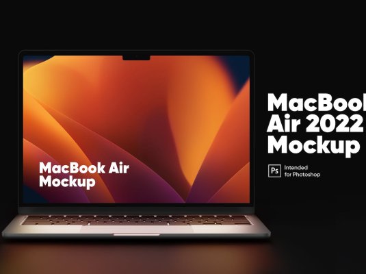 暗黑风格MacBook Air笔记本电脑样机PSD模板