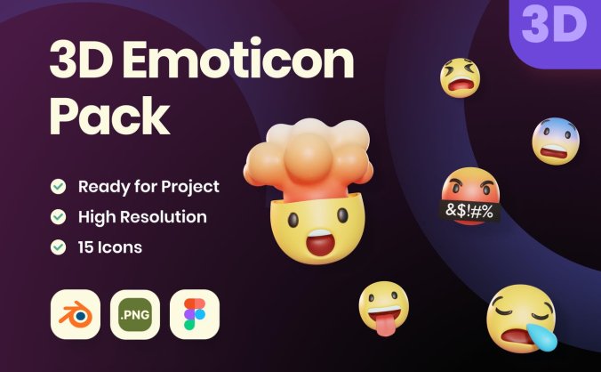 15个俏皮可爱的3D表情Blender模型素材包