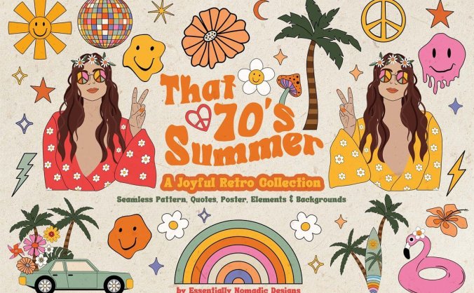 一套波西米亚风格夏天复古图案插画素材包