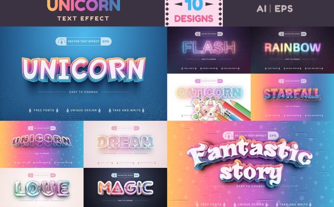 一套3D有质感的矢量文本效果