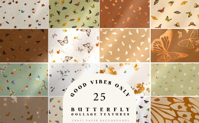 25个蝴蝶拼贴纸纹理图案JPG素材