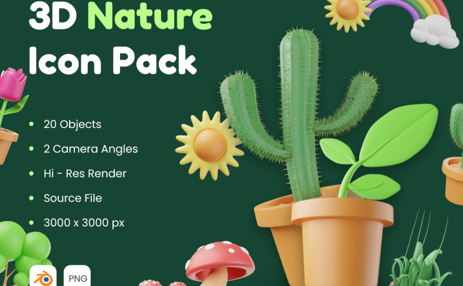 20个绿色自然主题3D图标素材包