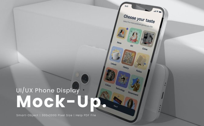 纯色场景UI/UX展示iPhone手机PSD样机