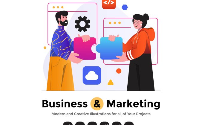 12个风格年轻的商业营销主题插图素材