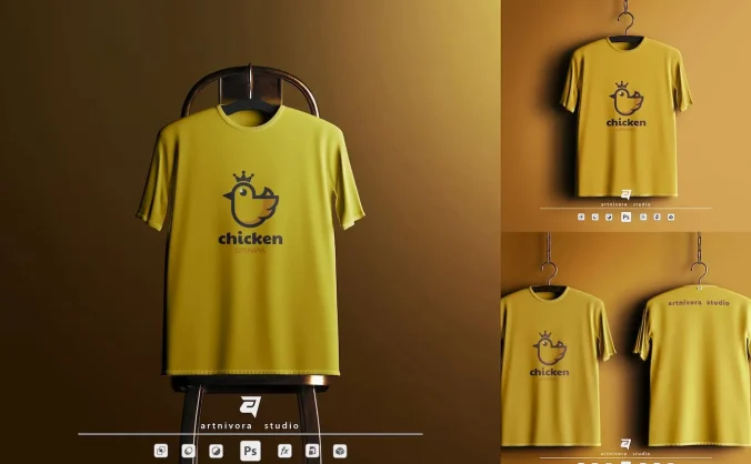 色彩高级衣架T恤服装LOGO展示PSD样机素材