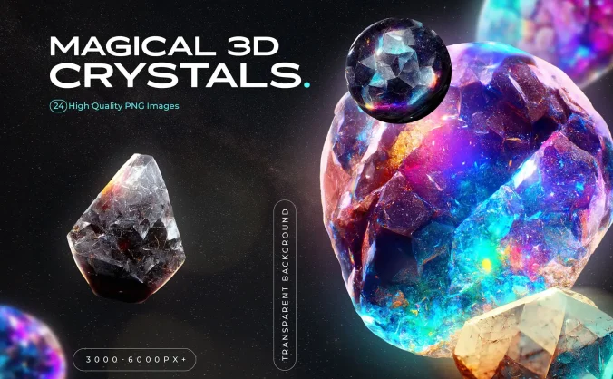 色彩绚丽霓虹颜色3D宝石水晶素材PNG图片包
