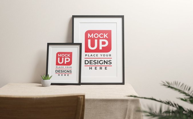 居家风格摄影作品黑色相框PSD样机素材