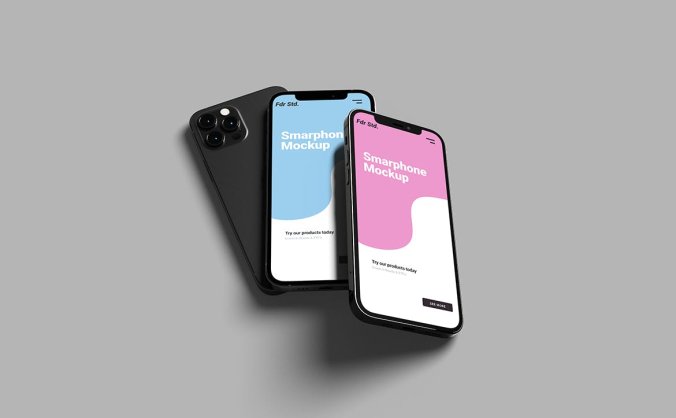 高质量银黑色iPhone手机PSD样机模板