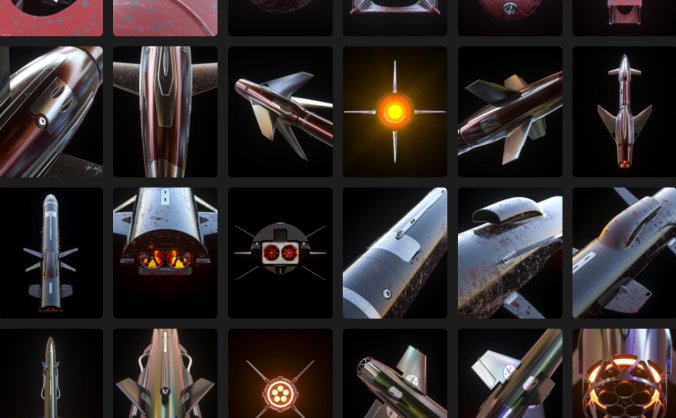 20个导弹炸弹武器C4D素材模型