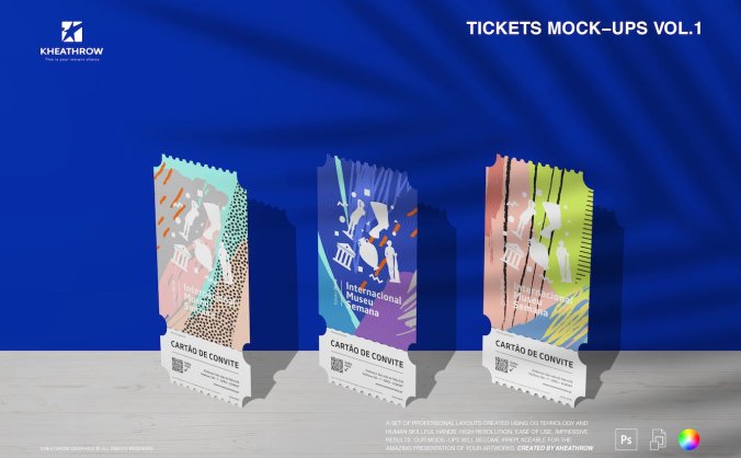 效果真实的门票票券PSD样机模板