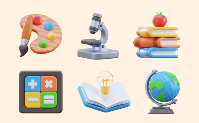 12个不同样式教育主题3D图标素材（Blender）