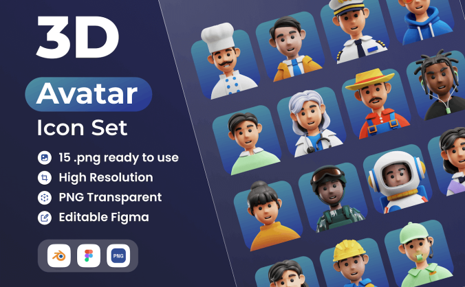 15个不同职业虚拟3D头像Blender素材下载