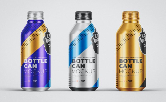 金属质感超强的铝瓶容器包装PSD样机素材