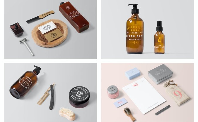 制作精美的化妆品场景包装PSD样机素材