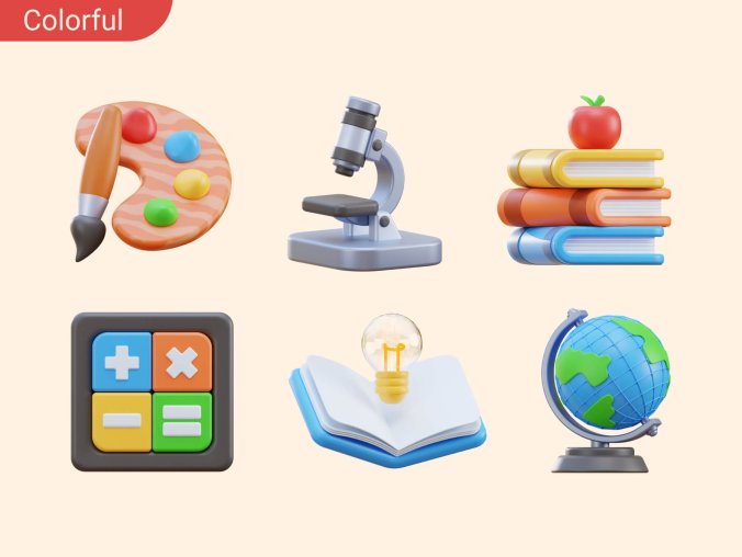 12个不同样式教育主题3D图标素材（Blender）