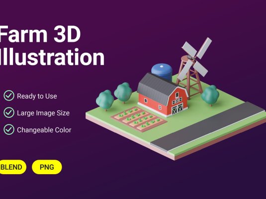 简单的农场3D模型插画素材包
