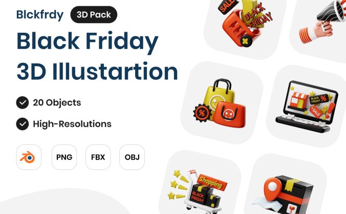 20个黑色星期五主题3D图标素材（Blender）