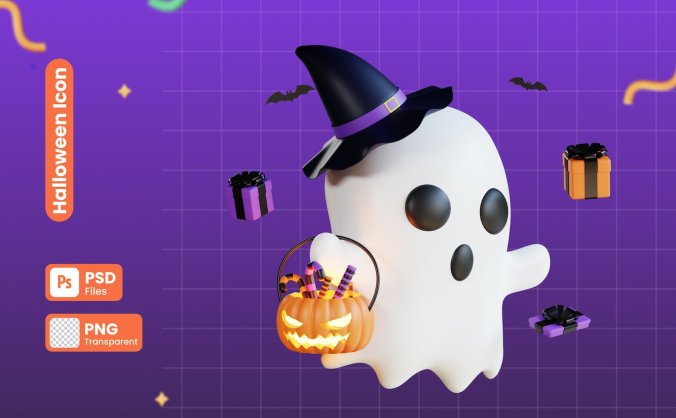 3D万圣节小鬼插画素材 (PNG,PSD)