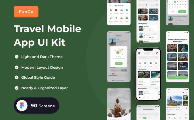 90个绿色旅行主题移动APP UI界面素材