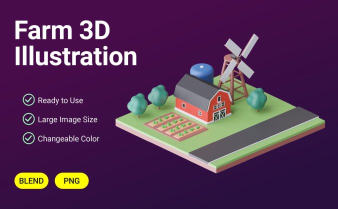 简单的农场3D模型插画素材包